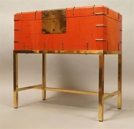 Lot 189 Cinnabar colored Lacquer Finish Chest on Brass St