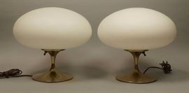 Lot 198 Pr LAUREL Brass Tone Mushroom Table Lamps. Froste