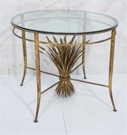 Lot 215 Gilt Iron Glass Italian Wheat Stalk Cafe Table. .