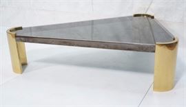 Lot 220 KARL SPRINGER Style Triangle Coffee Table. 2 tone