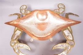 Lot 214 Huge Mixed Metal Abalone Mexican Crab Bowl. Heavy