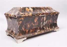 Lot 218 MAITLAND SMITH Style Inlaid Horn Tile Mosaic Box.