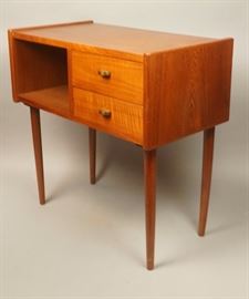 Lot 247 Danish Modern Teak 2 Drawer Side End Table Stand.