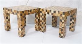 Lot 258 Pr Parson Style Inlaid Horn Tile Side End Table. 