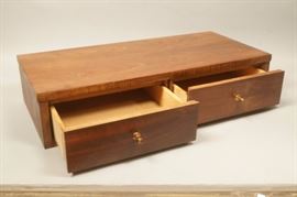 Lot 274 Walnut 2 Drawer Small Cabinet. Brass pulls.