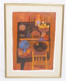 Lot 277 JUDITH BLEDSOE Modernist Oil Painting. Still life