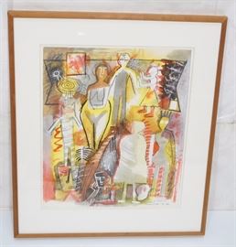 Lot 281 J. NORRIS Watercolor Marker Modern Figural Drawin