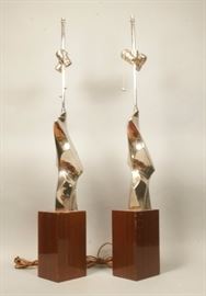 Lot 286 Pr Tempestini Laurel Table Lamps. Brutalist Chro