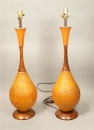 Lot 291 Pr Modern Ceramic Walnut Table Lamps Lava Glaze. 