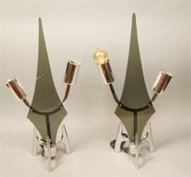 Lot 292 Pr Chrome  Smoked Plexiglass 2 Arm Table Lamps. 