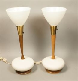 Lot 293 50 Pr Modernist Table Lamps Walnut  Textured Cer