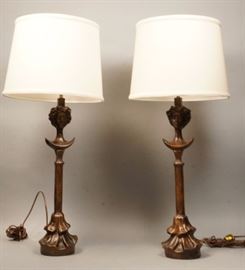 Lot 294 Pr GIACOMETTI Style Tete de Femme Table Lamps. Br