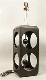 Lot 303 70s Modern Ebonized Table Lamp. Square Column wi