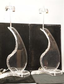 Lot 304 Pr Brutalist Clear Lucite Modern Table Lamps. Tea