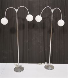 Lot 307 Pr Chrome Goose Neck Floor Lamps. Thick chrome co