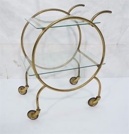 Lot 311 Modern Brass Tone Circle Tea Bar Cart. Round open