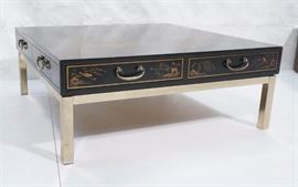 Lot 321 decorator Square Black Chrome Base Coffee Table. 