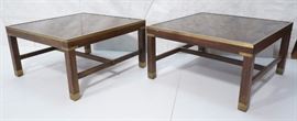 Lot 324 Pr Square Eglomise Glass Coffee Tables. Burgundy 
