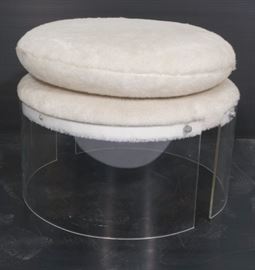 Lot 330 Modern Clear Lucite Large Round Pouf Stool. Doubl