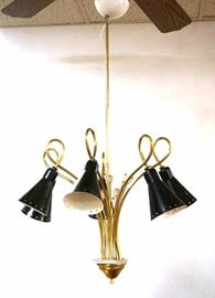 Lot 338 PAVELL TYNELL Style Brass  Black Chandelier. Mod