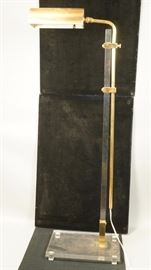Lot 343 Modern Brass  Lucite Adjustable Floor Lamp. Squa