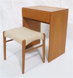 Lot 354 Danish Modern Teak Vanity and Bench Stool. Small 