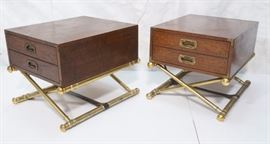 Lot 366 Pr DREXEL Wood  Brass Decorator Side Tables. Pai