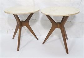 Lot 368 Pr Faux Marble Round Side Tables Corseted Tripod 