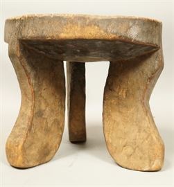 Lot 371 Primitive 3 Leg Wood Stool Tribal. Concave Seat. 