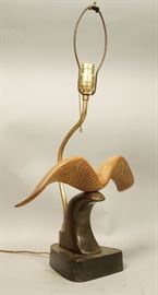 Lot 380 HEIFETZ Carved Wood Animal Horn Table Lamp. Wood