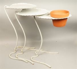 Lot 383 Set 3 SALTERINI White Iron Leaf Tables Plant Hold
