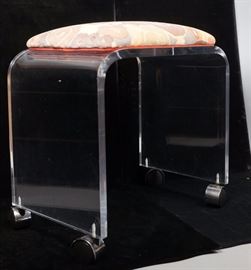 Lot 389 Molded Lucite Rolling Modern Stool Vanity Bench S