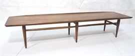 Lot 390 MCM Long Rectangular Walnut Coffee Table. Rolled 