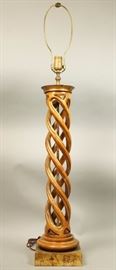 Lot 400 Open Spiral Wood Table Lamp. Gilt paint wood base