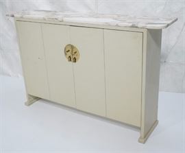 Lot 404 Marble Top Modern Hall Console Cabinet. White lac