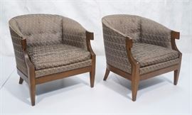 Lot 407 Pr BAKER Barrel Back Wood Frame Lounge Chairs. Gr