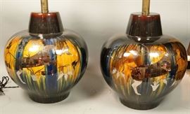 Lot 421 Pr Modernist Decorator Glazed Ceramic Lamps. Larg