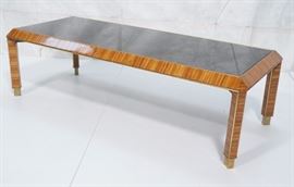 Lot 427 Italian Brass Trimmed Black Glass Cocktail Table.