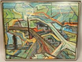 Lot 434 B. KATZ Abstract Modernist Oil Painting. Rich war