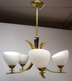 Lot 441 5 Arm Brass Frosted Glass Italian Modern Chandeli