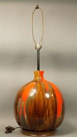 Lot 456 Large Bulbous Ceramic Modern Table Lamp. Orange, 