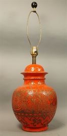 Lot 460 Large Orange Glazed Pottery Table Lamp Ginger Jar