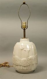 Lot 461 Figural Pottery Table Lamp. Relief Llama design. 