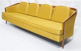 Lot 463 Modern Walnut Sofa Couch. Angled arms with rounde
