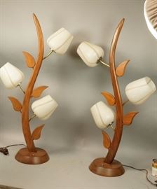 Lot 470 Pr Modern Walnut Flower Form Table Lamps. Walnut 