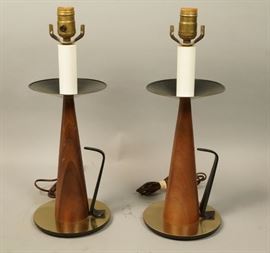 Lot 471 Modernist Brass Walnut Black Metal Table Lamps. T