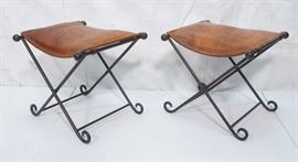 Lot 472 Pr Black Iron Decorator Bench Stools. Some gold p