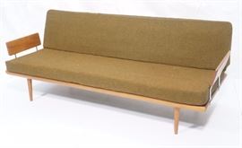 Lot 477 PETER HVIDT Danish Modern Sofa. Open teak back wi