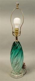 Lot 480 Green Murano Swirl Ribbed Art Glass Table Lamp Lu