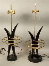 Lot 483 2 70s Modern Ebonized Wood Brass Table Lamps. Ebo